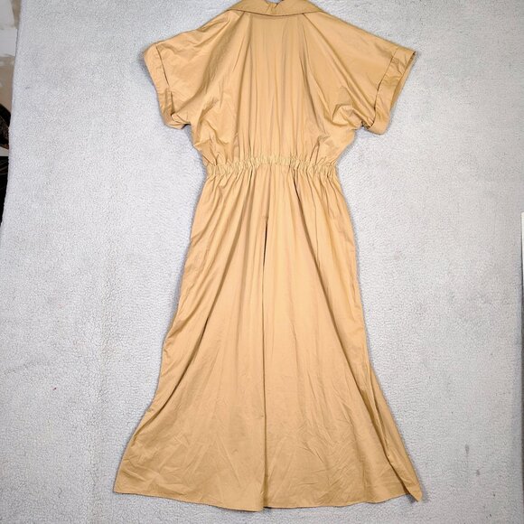 Abercrombie & Fitch Maxi Dress Women's XL Tan Elastic Waist Short Sleeve Utility - Picture 2 of 12